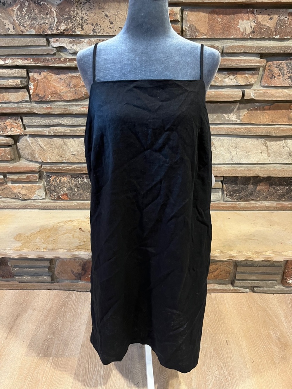 DIP Linen Blend Collection Black Spaghetti Strap Mini Slip Dress